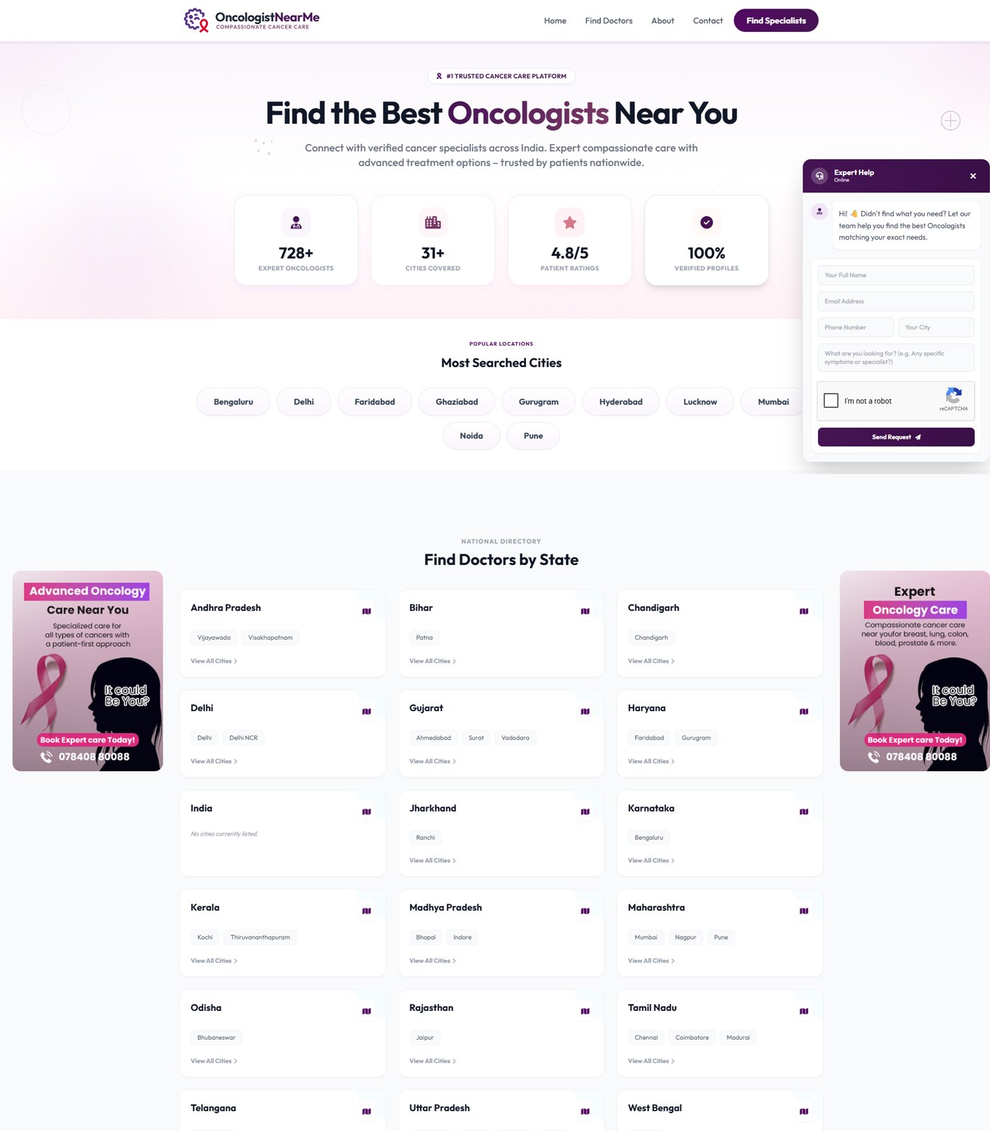 OncologistNearMe — medical website built by DoubleSure